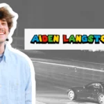 Aiden Langston Utah smiling young man in blue shirt with colorful name text and car accident scene background
