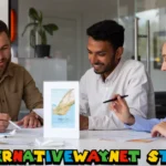 AlternativeWayNet Steve team collaboration - professionals planning sustainable digital innovation projects in modern office