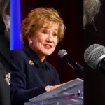 Elizabeth Dole speaking at podium discussing her $20-40 million net worth and political career achievements
