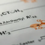 Chemical formulas and molecular structures showing hcooch ch2 h2o components on laboratory paper