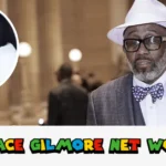 Horace Gilmore in formal attire with bow tie and glasses, with inset photo showing him with Rhonda McCullough at their wedding celebration