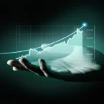 Hand holding holographic growth chart showing integrated business solutions driving sustainable business growth and performance metrics