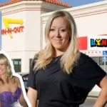 Lynsi Hughes standing outside In-N-Out restaurant with inset photo showing her and husband Gregg Opie Hughes together