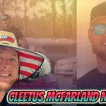 Cleetus McFarland wearing American flag cowboy hat and sunglasses with Cleetus McFarland net worth text overlay for automotive YouTube content