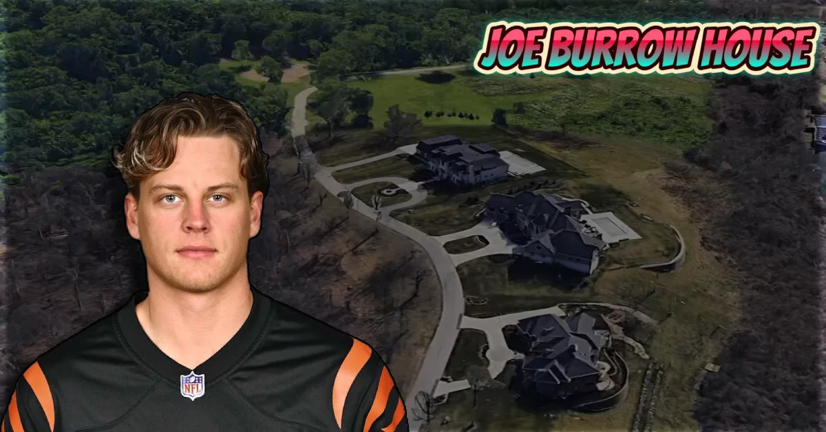 Aerial view of Joe Burrow house in Anderson Township Cincinnati showing 7300 square foot mansion on three acres with Ohio River views
