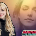 Mckenna Grace smiling in black turtleneck sweater with blonde hair and stylized name text overlay