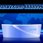 Newznav.com 8888996650 news platform logo displayed above professional news desk with world map background showing global news coverage