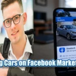 Man holding tablet showing car selling icon while smartphone displays Facebook Marketplace car listing for selling cars on facebook marketplace