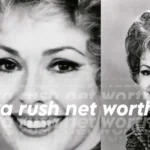 Black and white portrait photos of Barbara Rush, Golden Age Hollywood actress, with Barbara rush net worth text overlay showing her classic 1950s glamour style