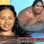 Ceslie-Ann Kamakawiwo'ole portrait alongside her father Israel IZ Kamakawiwo'ole in swimming pool giving thumbs up