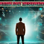 Competitive edge theserpentrogue guide featuring businessman facing futuristic network connections and geometric shapes background