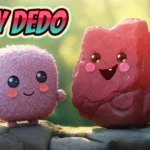 Kirby dedo characters - cute pink fluffy Kirby and red rock companion sitting together in sunny outdoor setting