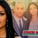 Nicola Lockhart name display with woman photo and background couple image Lewis Hamilton related content