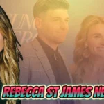 Rebecca St James smiling at camera with net worth text overlay showing Christian music star's financial success
