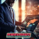 Professional trader using BeMyExchange platform on laptop with global trading charts and market data visualization in background