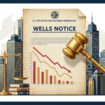 Brook Taube Wells Notice SEC document with gavel and declining financial charts showing regulatory enforcement