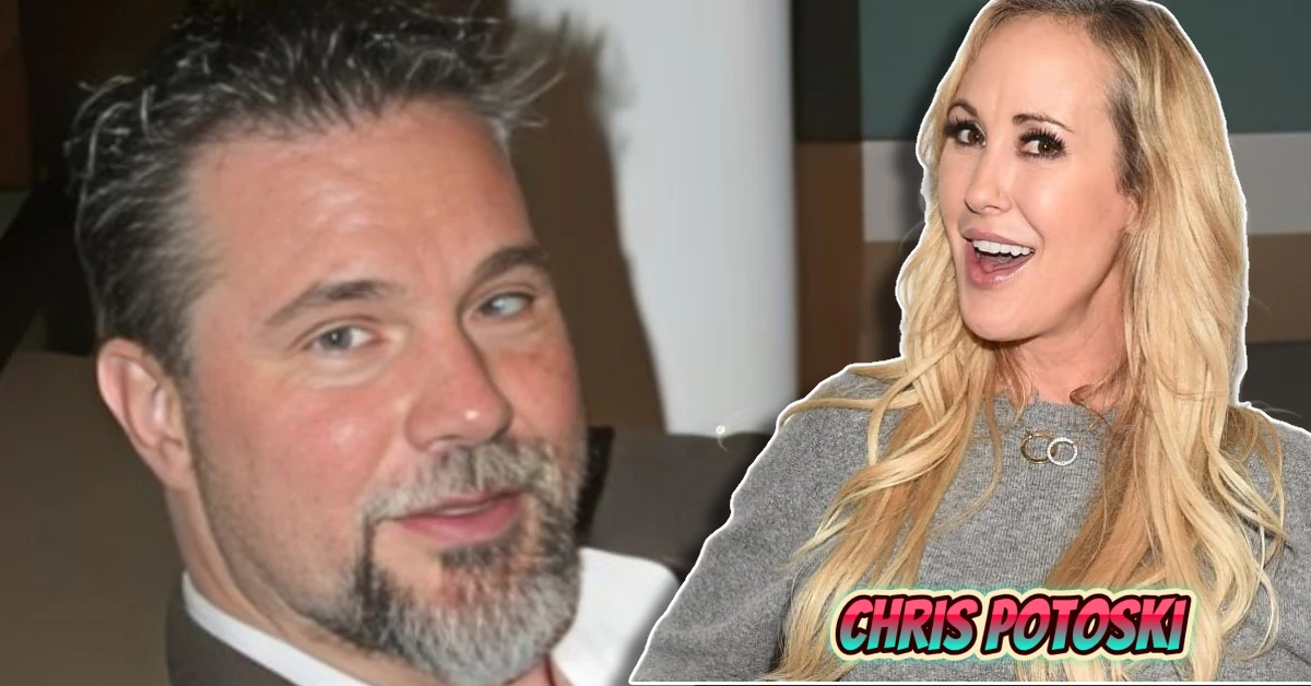 Chris Potoski, Brandi Love's husband and media executive, smiling next to Brandi Love with "CHRIS POTOSKI" text