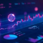 Crypto investment tips dashboard showing Bitcoin and Ethereum price charts with trading analytics on blue purple background