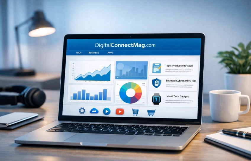 Digitalconnectmag.com website showing simple tech guides and digital tools on a laptop screen