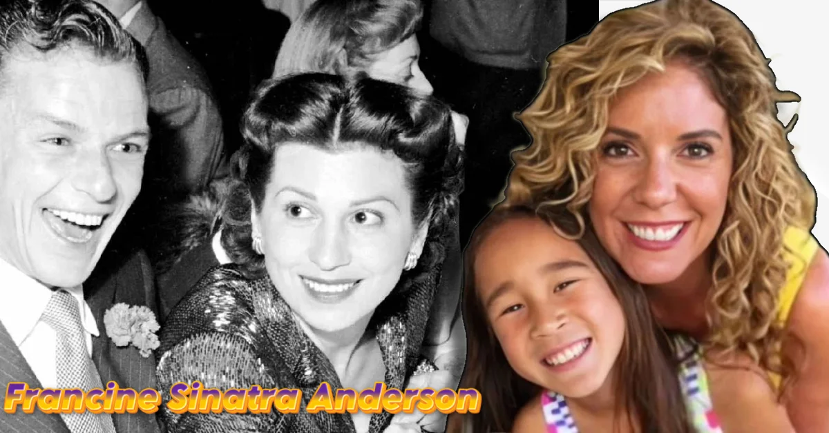 Francine Sinatra Anderson family heritage shown through vintage photo of Frank Sinatra and modern family portrait representing her invisible life