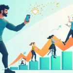fitness trainer career growth illustration showing trainer with clients climbing success steps