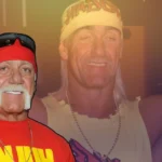 Hulk Hogan in red and yellow wrestling attire with bandana and mustache, professional photo
