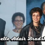 Several people, including Jeanette Adair Bradshaw, are seen in two formal event portraits, with the text "Jeanette Adair Bradshaw" at the bottom.