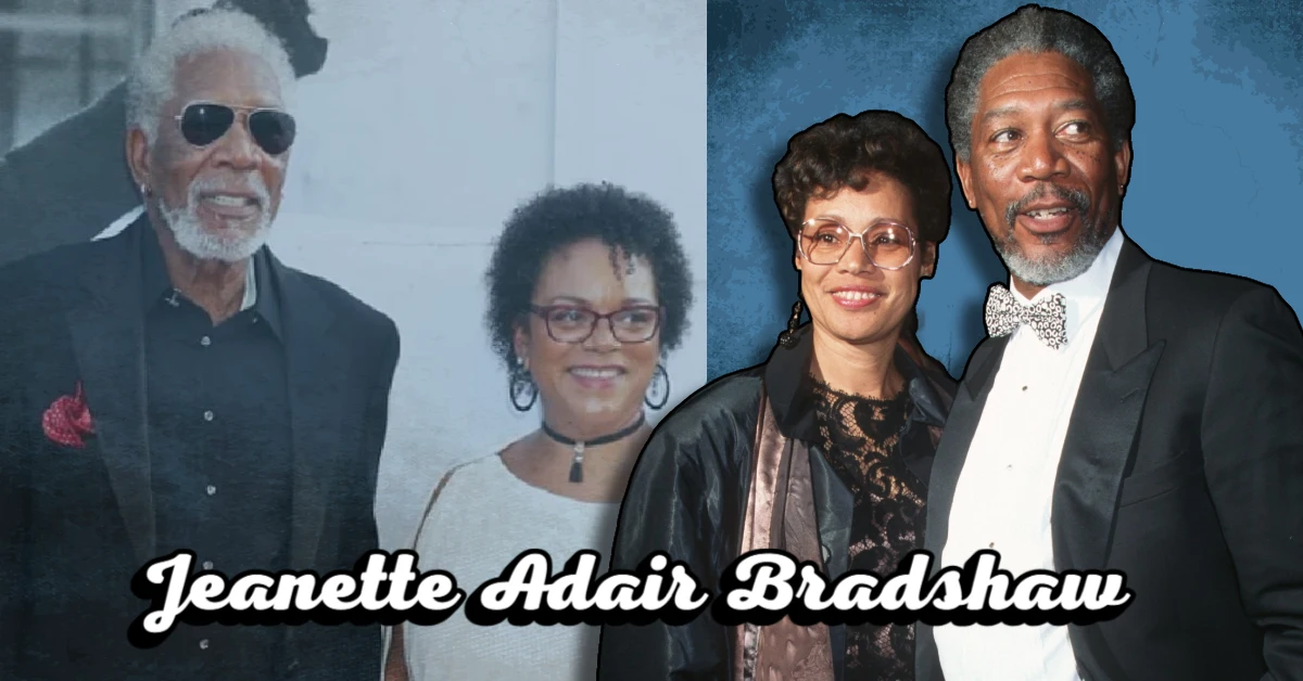 Several people, including Jeanette Adair Bradshaw, are seen in two formal event portraits, with the text "Jeanette Adair Bradshaw" at the bottom.