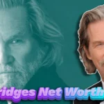 Jeff Bridges net worth featured image showing the actor in formal attire with teal background and purple text overlay
