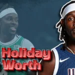 Jrue Holiday net worth featured image showing NBA champion in Boston Celtics and Team USA jerseys