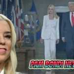 Pam Bondi net worth profile showing the U.S. Attorney General with Donald Trump discussing her $18 million fortune