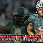 Shawn Oakman in Baylor Bears uniform celebrating during college football game - former NFL prospect whose net worth is estimated between $500K to $5M