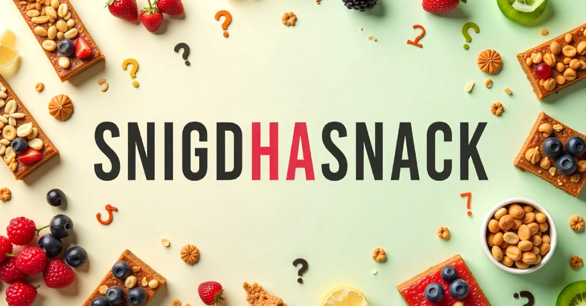 Snigdhasnack healthy snack concept with nuts, berries, granola bars and question marks on cream background