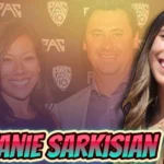 Stephanie Sarkisian with Steve Sarkisian and daughter at Pac-12 event - former USC coach wife