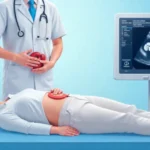 Doctor performing abdominal ultrasound scan on patient showing what can an abdominal ultrasound detect on monitor screen