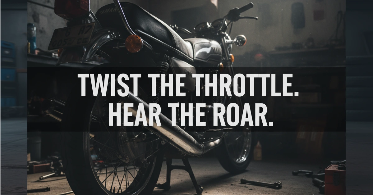 Yamaha RD motorcycle with escapamento rd exhaust system in garage workshop