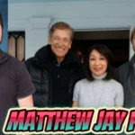 For the left photo (professional headshot): "Matthew Jay Povich, astrophysicist and Cal Poly Pomona professor" For the right photo (family photo): "Matthew Jay Povich with family members at home