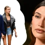 Justin Bieber wife Hailey Bieber walking with Justin and close-up portrait showing her model career and beauty brand success