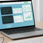 Best API search company's homepage displayed on laptop showing code snippets, pricing tables, and performance metrics dashboard