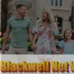 Macy Blackwell with husband Cory and daughters Lux and Thea in front of their Southlake Texas mansion