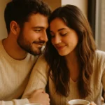 Man showing body language signs he loves you through close proximity, warm smile, and attentive gaze toward woman