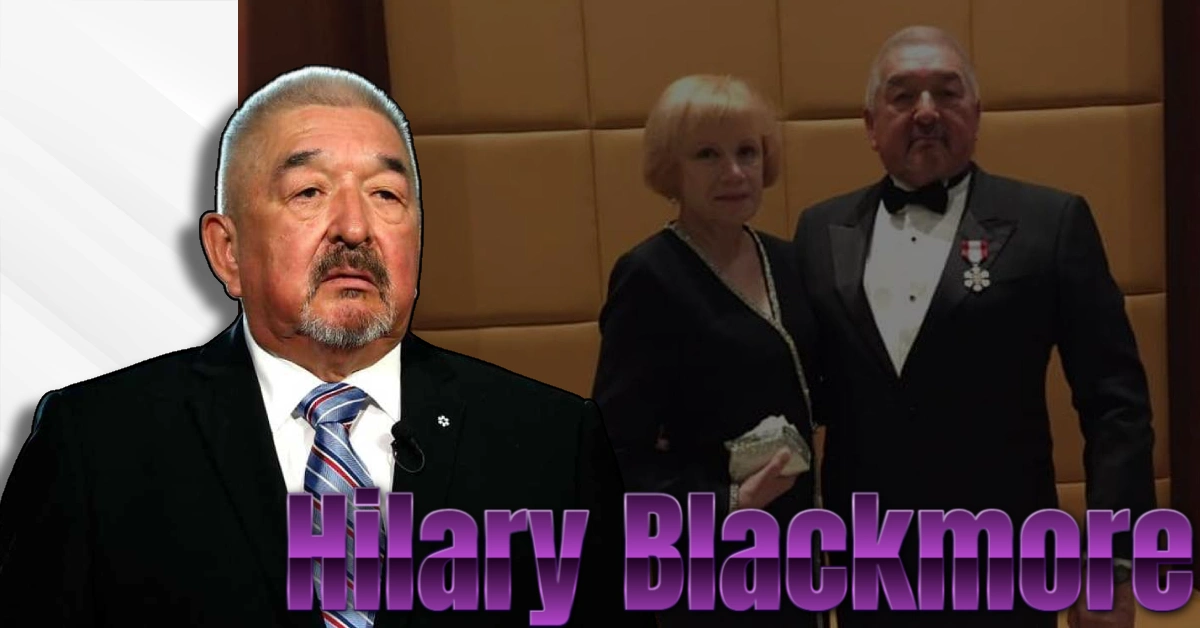 Hilary Blackmore Canadian actress and stage manager at formal event with Graham Greene