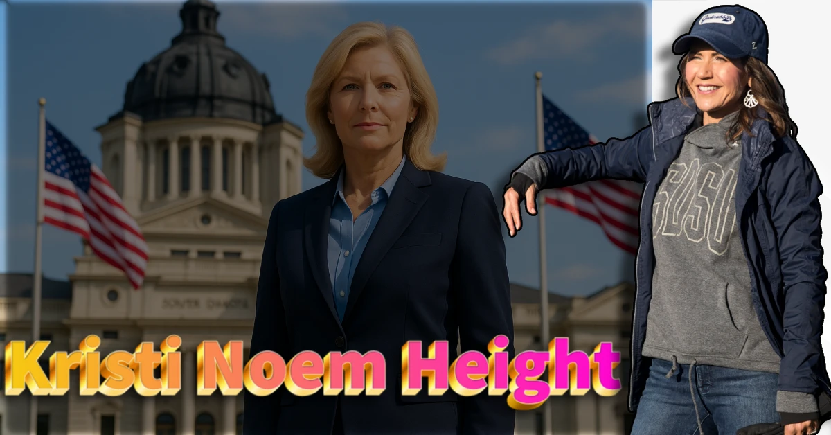 Kristi Noem height comparison showing South Dakota Governor in business suit and casual attire at State Capitol building