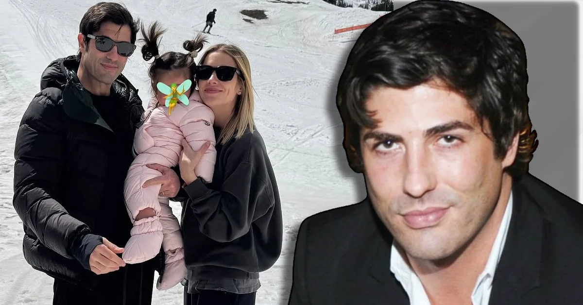 Brandon Jack James with wife Ashley Benson and daughter on ski vacation alongside portrait photo