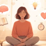 Minimal illustration representing jememôtre with a calm person reflecting, symbolizing memory, awareness, and mindful self-control.