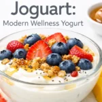 Joguart bowl with blueberries, strawberries, granola, honey, and citrus fruits—a modern wellness yogurt breakfast