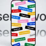 The Unsent Project smartphone interface displaying colorful anonymous text message tiles including 'I miss you', 'I'm sorry', 'I love you', 'Thank you', and more in red, blue, pink, yellow, green, and black colors