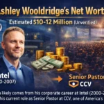 Ashley Wooldridge net worth infographic showing estimated $10-12 million wealth from Intel career 2000-2007 and CCV Senior Pastor role