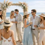 Elegant beach event outfits showcasing beach-ready elegance for coastal weddings and resort celebrations