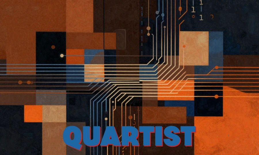 Visual representation of the Quartist movement showing a fusion of traditional paint strokes and digital AI circuitry.